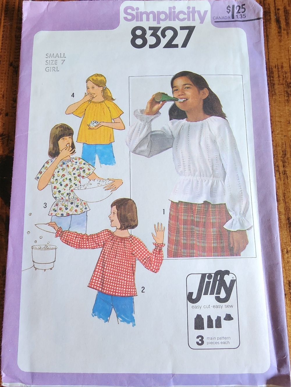 Simplicity #8327 Pattern Girl Small Sz 7 - Jiffy Pullover Blouse SS & LS Vintage